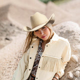 Fluffy Sense Felt Cattleman Crease Western Hats for Cowboys and Cowgirls with Shapeable Wide Brim, Buckskin Tan