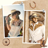 Cowboy Hats for Women and Men Straw Western Hat Embroidered Cowboy Hat for Cowboys and Cowgirls (Tan)