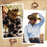 Fluffy Sense Teardrop Crown Unisex Straw Cowboy Cowgirl Hat Western Sun Hat  (Toasted Brown)