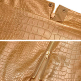 Women's Stretchy High-waisted Croc Embossed Faux Leather Mini Skirt with Zipper Slit
