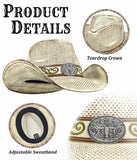 Fluffy Sense Distressed Teardrop Straw Cowboy Hat with Shapeable Brim Unisex Western Hat (Cream White)