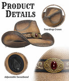 Fluffy Sense Distressed Teardrop Straw Cowboy Hat with Shapeable Brim Unisex Western Hat (Ombre Brown)