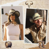 Fluffy Sense Teardrop Crown Unisex Straw Cowboy Cowgirl Hat Western Sun Hat   (Toasted Tan)