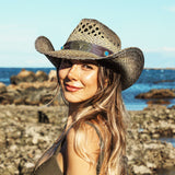 Fluffy Sense Coastal Cowgirl Hat Straw Cowboy Hat Western Beach Sun Hat for Women and Men with Shapeable Brim (Faded Ash Brown)