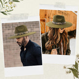 Big Wide Brim Felt Rancher Fedora Hat for Women and Men - Boho Western Hat with 4 inches Flat Brim (Olive Green)