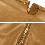 Women's Stretchy High-waisted Rich Grained Faux Leather Mini Skirt with Zipper Slit