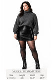 Women's Stretchy High-waisted Rich Grained Faux Leather Mini Skirt with Zipper Slit