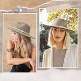 Big Wide Brim Felt Rancher Fedora Hat for Women and Men - Boho Western Hat with 4 inches Flat Brim (Stone Gray)