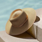 Unisex Wide Brim Sun Hat Straw Panama Rancher Fedora Hat for Men Beach Hat for Women (Brown)