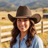 Fluffy Sense Felt Cattleman Crease Western Hats for Cowboys and Cowgirls with Shapeable Wide Brim, Saddle Brown