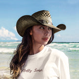 Fluffy Sense Coastal Cowgirl Hat Straw Cowboy Hat Western Beach Sun Hat for Women and Men with Shapeable Brim (Faded Ash Brown)