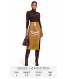 Women's Stretchy High-waisted Croc Embossed Faux Leather Midi Skirt