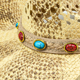 Fluffy Sense Coastal Cowgirl Hat Straw Cowboy Hat Western Beach Sun Hat for Women and Men with Shapeable Brim (Sunkissed Blonde)