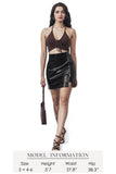 Women's Leather Mini Skirt Stretchy High Waisted Zipper Slit Faux Pleather Bodycon Short Pencil Skirt