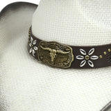Fluffy Sense Teardrop Crown Unisex Straw Cowboy Cowgirl Hat Western Sun Hat   (White)