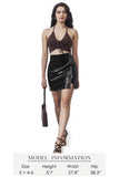 Women's Stretchy High-waisted Croc Embossed Faux Leather Mini Skirt with Zipper Slit