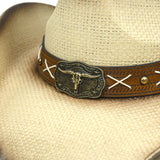 Fluffy Sense Teardrop Crown Unisex Straw Cowboy Cowgirl Hat Western Sun Hat   (Toasted Tan)