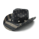 Fluffy Sense Vintage USA American Flag Cowboy Hat Classic Western Style Unisex Cowboy Cowgirl Hat (Classic Black and White)