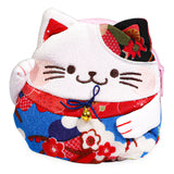 Fluffy Sense Plush Change Purse Japanese Style Kimono Fabric Cute Smiley Kitty (Blue/Red)