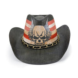 Fluffy Sense Vintage USA American Flag Cowboy Hat Classic Western Style Unisex Cowboy Cowgirl Hat (Black Skull Wings)