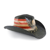 Fluffy Sense Vintage USA American Flag Cowboy Hat Classic Western Style Unisex Cowboy Cowgirl Hat (Black Skull Wings)