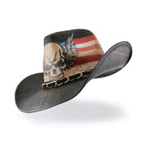 Fluffy Sense Vintage USA American Flag Cowboy Hat Classic Western Style Unisex Cowboy Cowgirl Hat (Black Skull Wings)