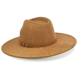 FLUFFY SENSE. Big Wide Brim Fedora Hat for Women - Nashville Outfits Western Hats Women's Felt Panama Rancher Hat (Caramel)