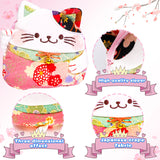Fluffy Sense Plush Change Purse Japanese Style Kimono Fabric Cute Smiley Kitty (Light Pink/Green)
