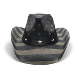 Fluffy Sense Vintage USA American Flag Cowboy Hat Classic Western Style Unisex Cowboy Cowgirl Hat (Classic Black and White)