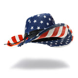 Fluffy Sense. Vintage USA American Flag Cowboy Hat Classic Western Style Unisex Cowboy Cowgirl Hat (Blue USA Pride)