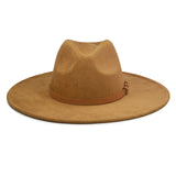 FLUFFY SENSE. Big Wide Brim Fedora Hat for Women - Nashville Outfits Western Hats Women's Felt Panama Rancher Hat (Caramel)