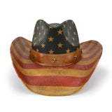 Fluffy Sense Vintage USA American Flag Cowboy Hat Classic Western Style Unisex Cowboy Cowgirl Hat (Classic Tea Stained)