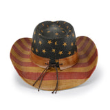 Fluffy Sense Vintage USA American Flag Cowboy Hat Classic Western Style Unisex Cowboy Cowgirl Hat (Classic Tea Stained)