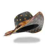 Fluffy Sense Vintage USA American Flag Cowboy Hat Classic Western Style Unisex Cowboy Cowgirl Hat (Classic Tea Stained)