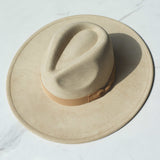 FLUFFY SENSE. Big Wide Brim Fedora Hat for Women - Nashville Outfits Western Hats Women's Felt Panama Rancher Hat (Khaki)