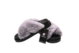 Fluffy Sense Fuzzy Soft Plush Fur Slides Cross Band with Arch Support (Silver Grew/Black)