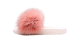 Fluffy Sense Pink and White Real Fox Fur Slides