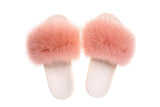 Fluffy Sense Pink and White Real Fox Fur Slides