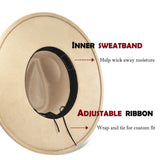 FLUFFY SENSE. Big Wide Brim Fedora Hat for Women - Nashville Outfits Western Hats Women's Felt Panama Rancher Hat (Khaki)