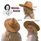 FLUFFY SENSE. Big Wide Brim Fedora Hat for Women - Nashville Outfits Western Hats Women's Felt Panama Rancher Hat (Caramel)