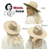 FLUFFY SENSE. Big Wide Brim Fedora Hat for Women - Nashville Outfits Western Hats Women's Felt Panama Rancher Hat (Khaki)