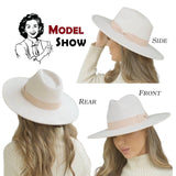 FLUFFY SENSE. Big Wide Brim Fedora Hat for Women - Nashville Outfits Western Hats Women's Felt Panama Rancher Hat (Ivory)