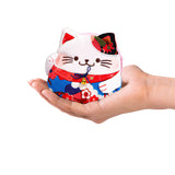 Fluffy Sense Plush Change Purse Japanese Style Kimono Fabric Cute Smiley Kitty (Blue/Red)